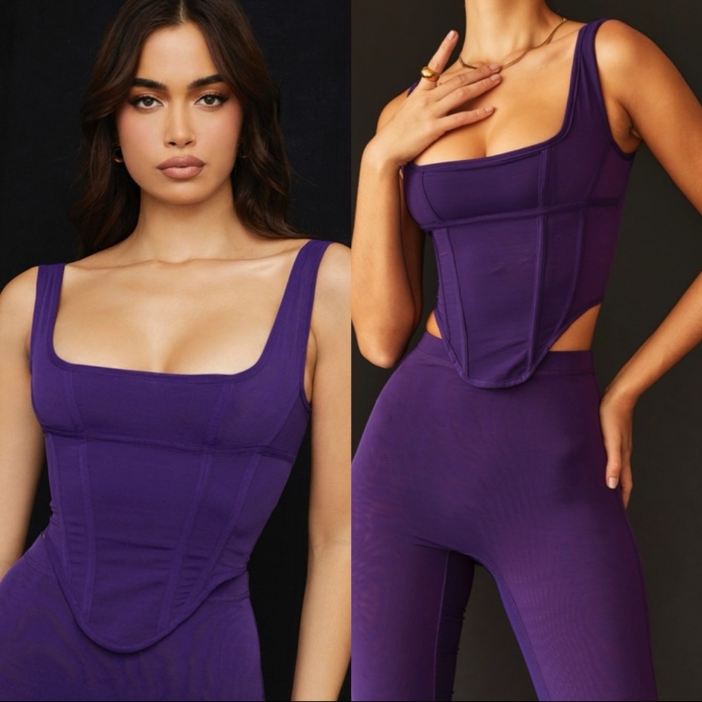 House Of CB Edetta Grape Mesh Corset Top